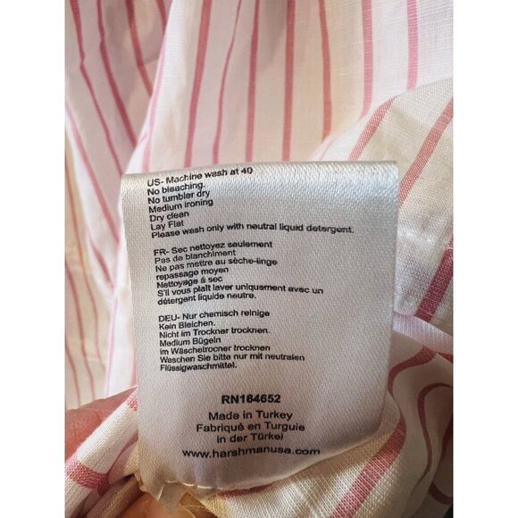 Harshman Alize Striped Ruffle Trim Peplum Linen Blouse Top Large Pink White - Picture 8 of 8